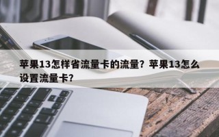 苹果13怎样省流量卡的流量？苹果13怎么设置流量卡？